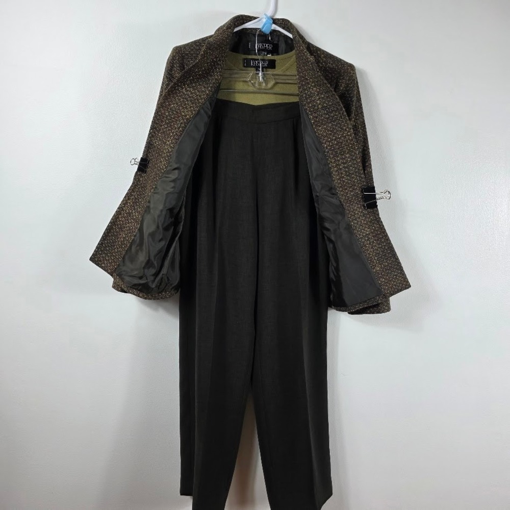 Kasper ASL 3 Piece Suit Set 8P‎ Womens Excellent Tweed Blazer Shell Pants Brown